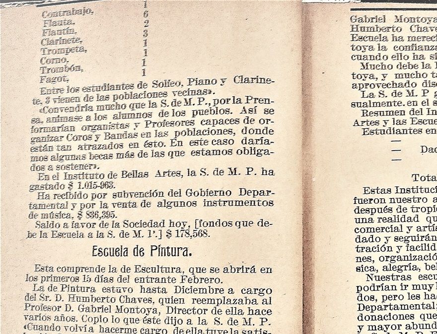 Informe del año 1914- Valerio Tobón Presidente SMP donde elogia la contribución de Humberto Chaves