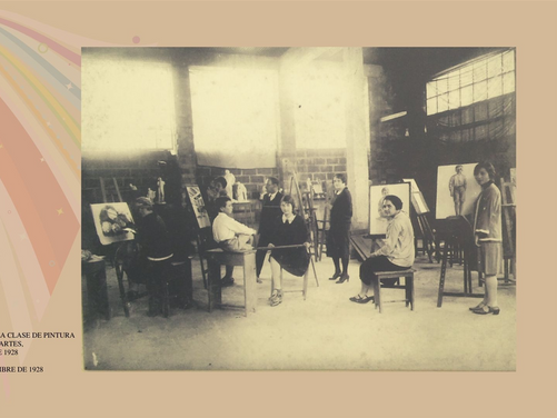 Humberto Chaves dicta clase de pintura en el Palacio de Bellas Artes - Agosto de 1928 - Foto cortesía de la SMP